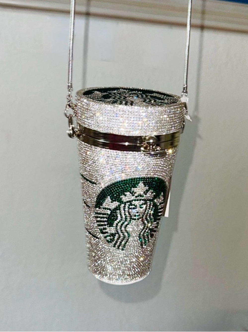 Starbucks Crystal Embellished Bag. Silver Crossbody. Satin interior. Stunning - Picture 1 of 8